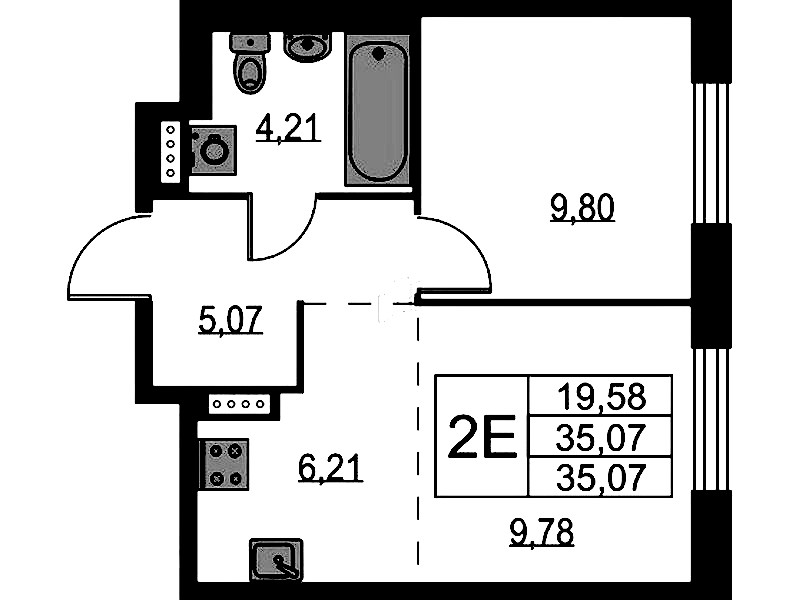 1-комнатная квартира 35.07 м², 2/9 эт., ЖК «Квартал Лаголово»